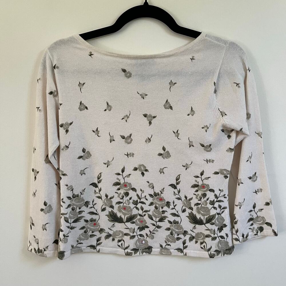 VTG 90s Y2K Takeout Floral Sequin Sweater Knit Top Ramie Cotton Blend Sz M